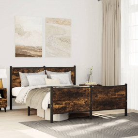 Bed Frame Smoked Oak Steel, Engineered Wood King Size B...