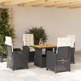 Garden Dining Set Black PE rattan 4-Seater Adjustable A...