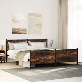 Bed Frame Smoked Oak Steel Double Bed Frame Rectangular