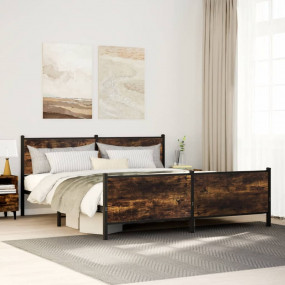 Bed Frame Smoked Oak Steel, Engineered wood 78.7 x 78.7...