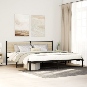 Bed Frame Sonoma Oak Steel 78.7 x 78.7 in Bed Frame Rec...