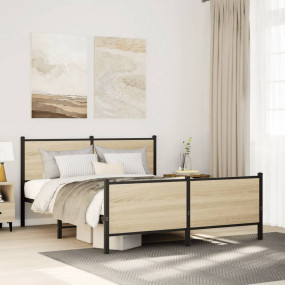 Bed Frame Sonoma oak Steel, engineered wood King Bed Fr...