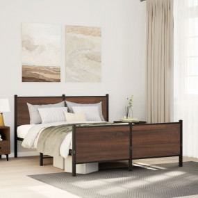 Bed Frame Brown oak Steel, engineered wood 55 x 75 in B...