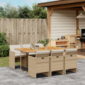 Patio Dining Set Set of 6 Beige PE Rattan 6-seater Fold...