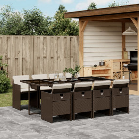 Patio Dining Set Set of 8 Brown Poly Rattan Standard Fo...