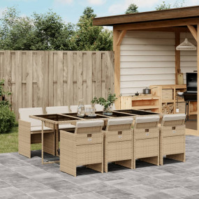 Patio Dining Set Set of 8 Beige, Cream White