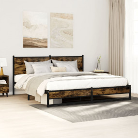 Bed Frame Smoked Oak Steel, Engineered Wood Super King ...