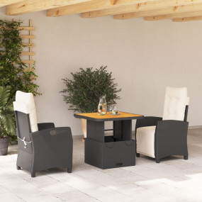 Garden Dining Set Black and Cream White PE Rattan 3 Pie...