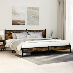 Bed Frame Smoked Oak Steel Double Bed Traditional Sturd...