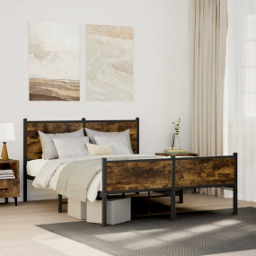 Bed Frame Smoked Oak Steel King Size Bed Frame Rectangu...