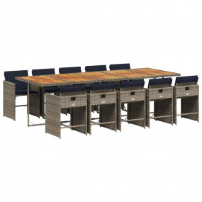 Patio Dining Set Set of 10 Gray PE Rattan 10-seater Fol...