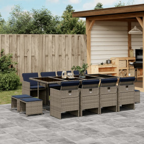 Patio Dining Set Set of 12 Grey Poly Rattan 12 Seater F...