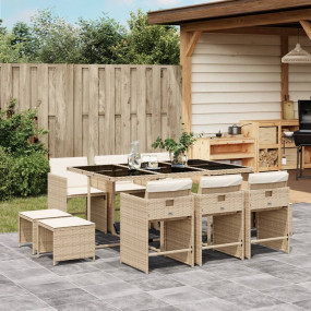 Patio Dining Set Set of 10 Beige with Cream White Cushi...