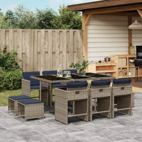 Patio Dining Set Set of 10 Gray, Navy Blue