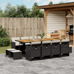 Garden Dining Set Black and brown with cream cushions