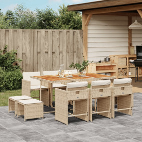 Patio Dining Set Set of 10 Beige