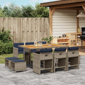 Patio Dining Set Set of 10 Grey PE Rattan 11 Pieces Fol...