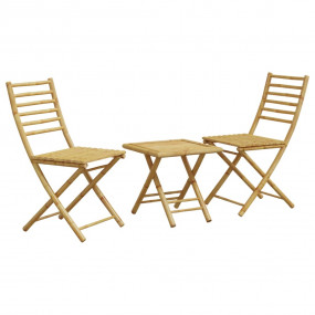 Bistro Set Natural Bamboo Bamboo Compact Foldable Bistr...