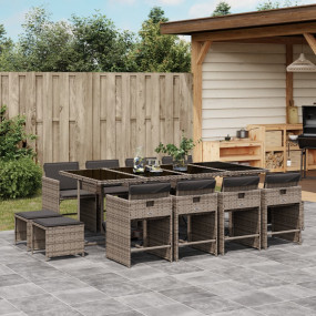 Patio Dining Set Set of 12 Grey PE Rattan Large Foldabl...