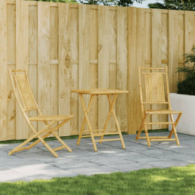 Bistro Set Natural Bamboo Bamboo Compact Foldable Bistr...