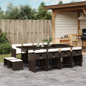 Patio Dining Set Set of 12 Brown, Cream White