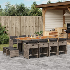 Patio Dining Set Set of 12 Grey PE rattan Large Foldabl...
