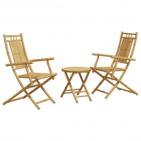 Bistro Set Natural Bamboo Bamboo Compact Foldable Bistr...