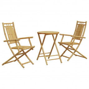 Bistro Set Natural Bamboo Bamboo 2-Seater Foldable Bist...