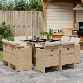 Patio Dining Set Set of 8 Beige and Black