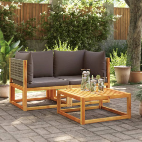 Garden Sofa Grey Solid Acacia wood, PE rattan, 100% pol...