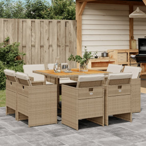 Patio Dining Set Set of 8 Beige and Brown