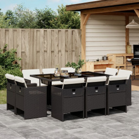 Patio Dining Set Set of 10 Black, Cream White