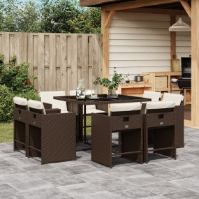 Patio Dining Set Set of 8 Brown, cream white, black