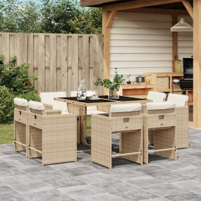 Patio Dining Set Set of 8 Beige PE Rattan 9-Piece Set