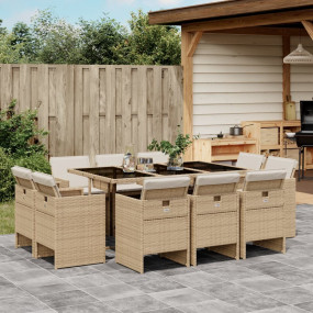 Patio Dining Set Set of 10 Beige and black with cream w...