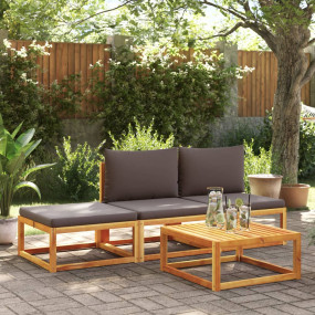Garden Footstool Grey Cushion, Natural Wood
