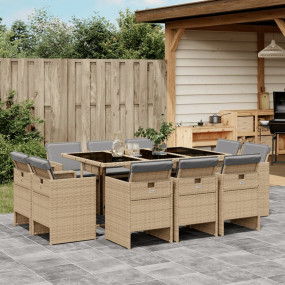 Patio Dining Set Set of 10 Mix Beige and Black
