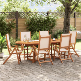 Folding Garden Chair Set of 6 Cream Solid Acacia wood, ...