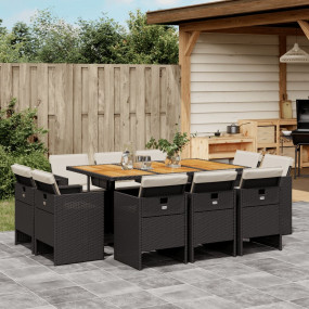 Patio Dining Set Set of 10 Black PE rattan 65 inch tabl...