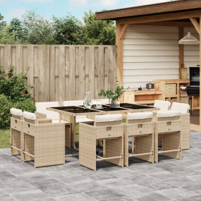 Patio Dining Set Set of 10 Beige, Black, Cream White