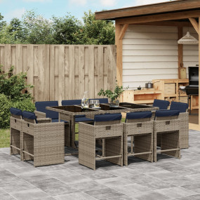 Patio Dining Set Set of 10 Grey Poly Rattan