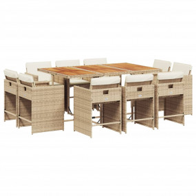 Patio Dining Set Set of 10 Beige and Brown