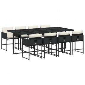 Garden Dining Set Black and Cream White