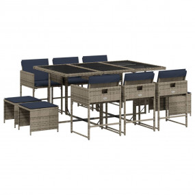 Patio Dining Set Set of 10 Grey Poly Rattan Large Folda...