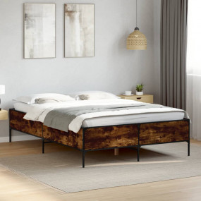 Bed Frame Smoked Oak Engineered Wood, Metal King Size D...