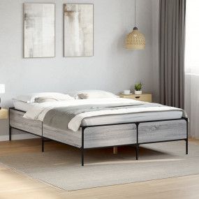Bed Frame Grey Sonoma Engineered Wood, Metal King Size ...