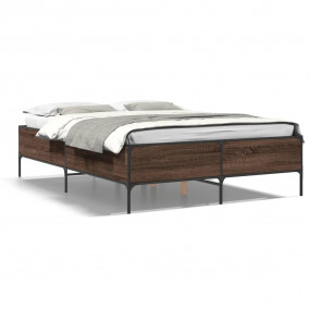 Bed Frame Brown Oak Engineered wood, Metal King Size  D...
