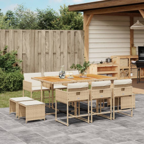 Garden Dining Set Beige PE Rattan Large Foldable