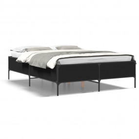 Bed Frame Black Engineered wood, Metal Double Durable B...