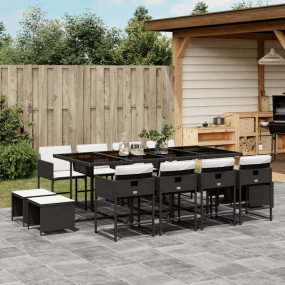 Garden Dining Set Black PE rattan Large Foldable